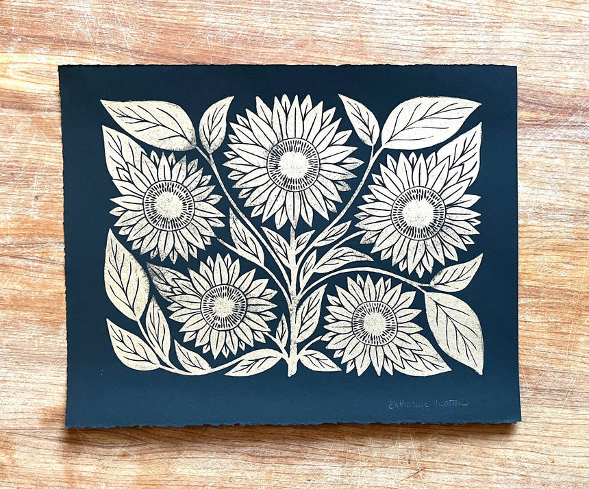 Hand Block Printed Sunflowers Art Print