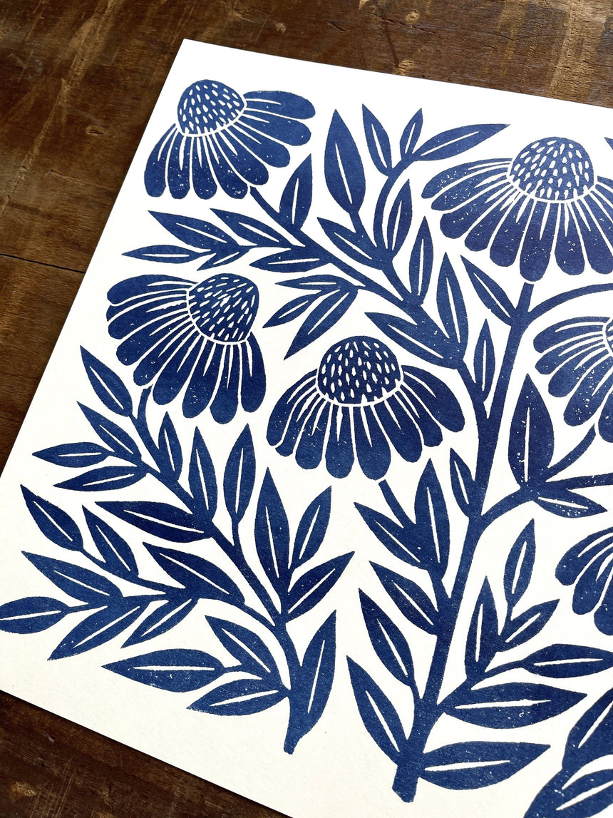 Garden Series: Navy Echinacea Risograph Print