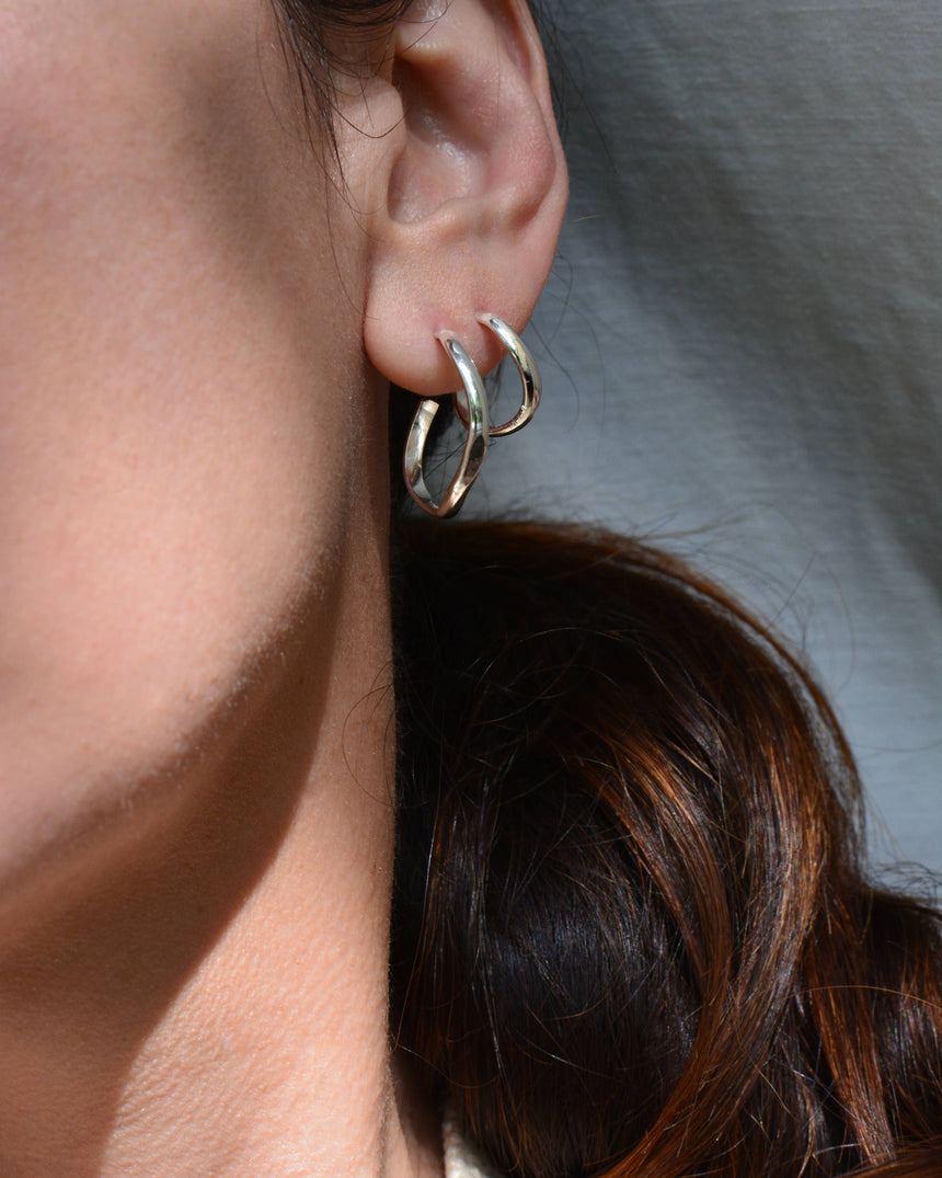 Silver Wavy Heli Hoops