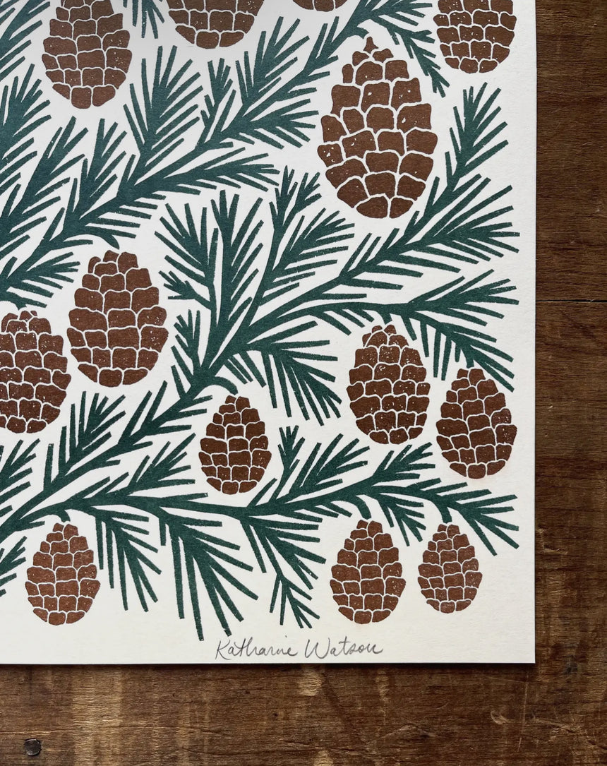 Pinecone Risograph Print