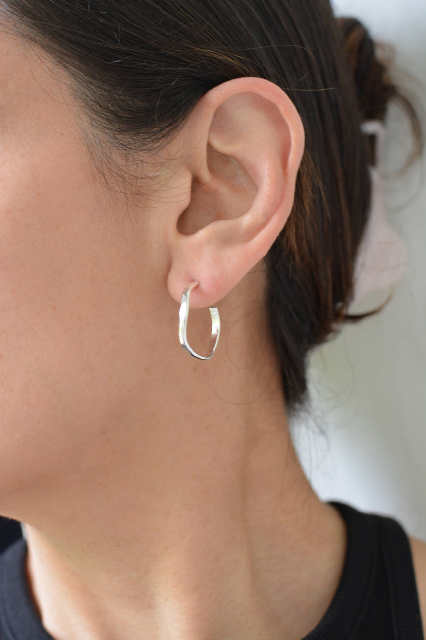 Silver Wavy Heli Hoops