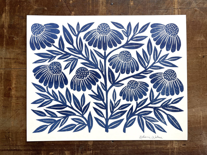 Garden Series: Navy Echinacea Risograph Print